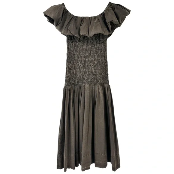 NWT Sea New York Juni Garment Dye Brown Smocked Bodice Off Shoulder Midi Dress - Picture 5 of 15